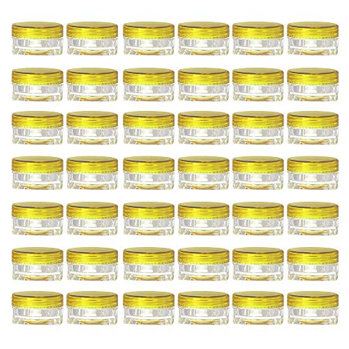 LONGWAY 0.1 Oz (3g) Muticolor Small Plastic Jars with Lids | Mini Empty Lotion Containers - for Travel Cream Samples, Lip Balm & BPA Free (Pack of 42, Yellow)