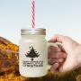 Forest Green Have Yourself A Merry Little Christmas Tree Frosted Glass Mason Jar With Straw