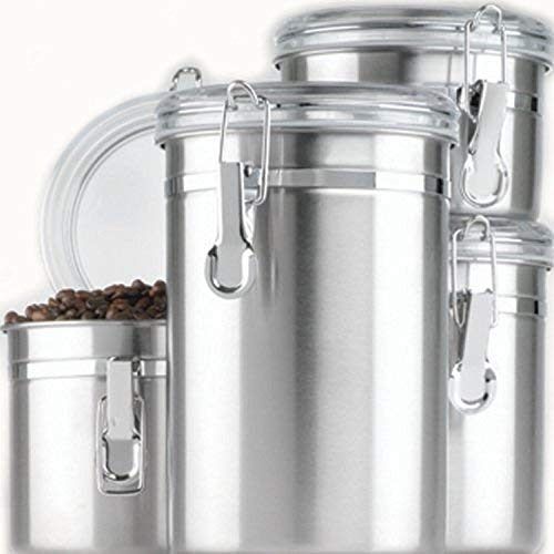 Canister Set 4 Piece Stainless Steel Kitchen Storage Coffee Sugar Tea Flour Lids