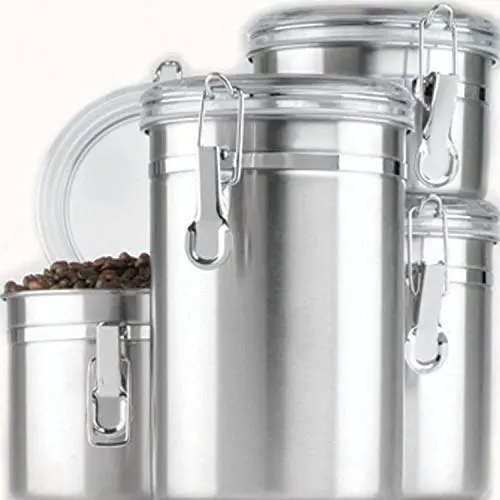Canister Set 4 Piece Stainless Steel Kitchen Storage Coffee Sugar Tea Flour Lids Canister Set 4 Piece Stainless Steel Kitchen Storage Coffee Sugar Tea Flour Lids