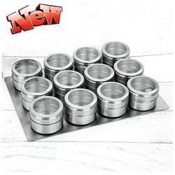 HLDWXN Spice Jars,Stainless Steel Spice Jars Storage Containers Set Spice Seasoning Boxes 12 - Piece Set Magnetic Portable Spice Tins Set,for Barbecue/Restaurant/Kitchen, etc,Kitchen Supplies