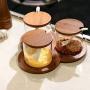 Kitchen Storage Containers Solid Wood Tray Glass Jars, Salt Shaker Set, Household Bottle Kitchen Storage Containers,a