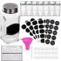 Glas-Gewürzflaschen - 14 eckige Behälter (4 oz) mit 60 Kreide-Etiketten, Kreidemarkierer, Edelstahldeckel, Schüttelinserts und breiter Trichter - Komplett-Organizer-Set