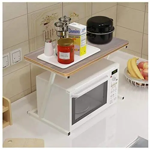 Naiflowers 2 Tier Kitchen Storage Shelf Microwave Storage Rack Oven Standing Spice Rack Kitchen Countertop Storage Organizer, Spice Bottle Jars Rack Holder, 23.6×13.8inch (Brown)