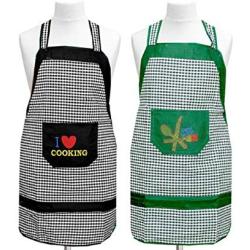 Kuber Industries Check Design Cotton Waterproof Kitchen Apron with Front Pocket Set of 2 Pcs-Code026