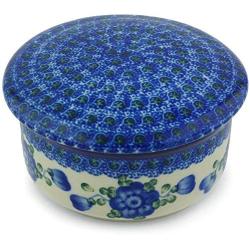 Polish Pottery Jar with Lid 5-inch Blue Poppies made by Ceramika Artystyczna