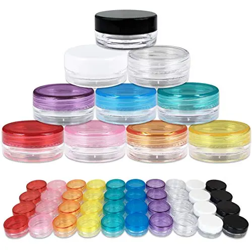 Beauticom 40 Stück 3G/3ML Leere Klare Behälter Gläser mit Farbversch. Deckel für Puder, Creme, Lotion, Lippenpflege/Gloss, Kosmetikproben