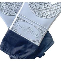 Professional Silicone Oven Mitts / Heat Resistant Gloves (ByChefCD) - Non-Slip Professional Cooking Gloves, Kitchen Potholders And Oven Mitts, Grill Gloves Heat Resistant, Best Oven Mitt (Grey)