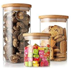 Glass Storage Jars YUMU Clear Glass Cylinder Jars Food Storage Container Canisters with Bamboo Lids Set of 3 LQ1012