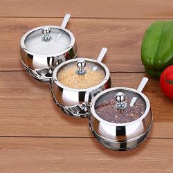 Stainless Steel Spice Jars Cans with Glass Lids for Herb Salt Pepper Spices Spice Tins Condiment Pot Storage Containers,500ml