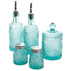 The Pioneer Woman Adeline 6-Piece Condiment Set in Turquoise bundle with The Pioneer Woman Turquoise Glass Cookie Jar