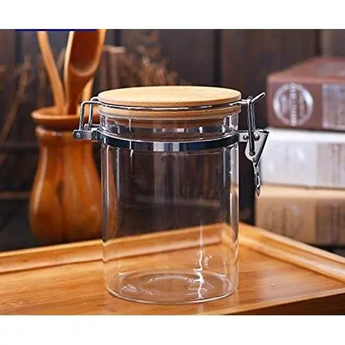 Glasbehälter mit Holzdeckel, Klar, für Kaffeebohnen & Küchenvorräte, mit Verschluss, hitzebeständig (900 ml)