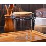 Glass Storage Jar with wood Lid Clear Coffee Bean & Kitchen food Container With Clamp Airtight Heat resistant Si glass storage bottle (30 oz)