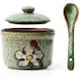 Japanese Retro Flower Pattern Sugar Bowl Sugar Dispenser Salt Pepper Storage Jar Pot Container Seasoning Pot Holder with Lid and Spoon for Home Kitchen,5.4 Oz, Green Japanese Retro Flower Pattern Sugar Bowl Sugar Dispenser Salt Pepper Storage Jar Pot Container Seasoning Pot Holder with Lid and Spoon for Home Kitchen,5.4 Oz, Green