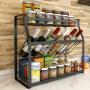 Stainless Steel Freestanding Spice Rack Organizer, Jar Cans Bottles Storage Shelf Holder for Home Bathroom, Kitchen Countertop Shelf (Color : Black, Size : 45 x 18 x 40 cm)