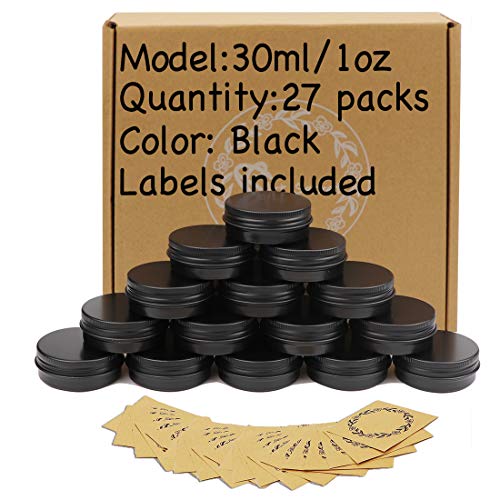 31pcs 0.5oz/15ml,1oz/30ml,2oz/60ml Black Aluminum Tin Jar with Screw Lid and Blank Labels