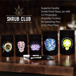 Shrub Club - Smell Proof Jar Set, Black Glass with UV Protection, Half Oz (250ml) with Odor-Proof Bag and Bovida Humidity Pack - Airtight Jars for Fresh Stash (The Dragon Fly)