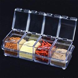 Clear Seasoning Box Set, 4 Piece Acrylic Condiment Spice Jar With Plastic Spoons Storage Container Spice Jars