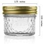 Mason Jars with Glass Lids 4 oz - Nellam Small Canning Jelly Jar Wide Mouth in Quilted Crystal for Airtight Kitchen Storage, Baby Food, Party Favors - Freezer & Microwave Safe - Set of 24, Gold