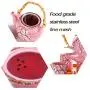 Keramik Teekanne Set 850ml Edelstahl-Filter, 4 Tassen, Wasserbehälter, grüne Jasminblüten, Schwarztee, Kaffee, Milch, für Wohnzimmer, Teeliebhaber, Rosa
