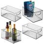mDesign Plastic Stackable Kitchen Pantry Cabinet, Refrigerator or Freezer Food Storage Bin Container with Handles - Organizer for Fruit, Yogurt, Snacks, Pasta - BPA Free, 10" Long, 4 Pack - Smoke Gray