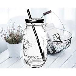 Smoothie Cups Mason Drinking Jar Regular Mouth Glass Ball Mason Jars 32 oz/Smoothie Cups with Lid and Stainless STeel Straw (2-Silver) 100% Eco Friendly - by Jarming Collections (2)