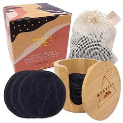 MUEROSA 14 pcs Reusable Bamboo Makeup Remover Pads | 100% Natural Bamboo Fiber Rounds | Soft Face Pads Facial Cleasing Skincare Set (14 Pads + Bamboo Holder + Laundry Bag, BLACK EDITION)