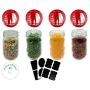 Jarming Collections Glass Spice Jars/Bottles -Mini Mason Jars 4 oz. Empty Spice Containers with Pour/Sift Course Shaker Lids Complete Set with Chalk Spice Labels for Herbs and Spices