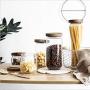 Glass Storage Tank With Wood Cover Spices Sugar Jar Container Kitchen Food Bottle Coffee Beans Tea Caddy 1Pc,325Ml