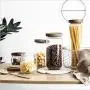 Glass Storage Tank With Wood Cover Spices Sugar Jar Container Kitchen Food Bottle Coffee Beans Tea Caddy 1Pc,325Ml
