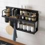 LYNNTLJ Wall Mounted Spice Racks,2-Tier Space Aluminum Kitchen Spice Holder,for Spice Jar and Bottle Storage,Space-Saving/Black / 59.2x12.5x28.8cm