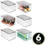 mDesign Plastic Stackable Kitchen Pantry Cabinet, Refrigerator, Freezer Food Storage Bin Box with Handles, Lid - Organizer for Fruit, Yogurt, Snacks, Pasta - 10&quot Long, 6 Pack - Clear/Smoke Gray