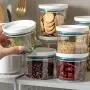 Kitchen Sealed Storage Container,Storage Jars Airtight Plastic With Lids,Stackable,Cereal Storage Container,Large opening design,save space,Waterproof and moisture proof,Blue-350ML