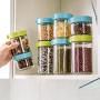 Glass Container Kitchen Food Storage Containers Refrigerator Organizer Sealed Bottle Tea Bean Cereal Food Storage Jar Box Clear,400ml Blue