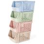 Titan Mall Stackable Storage Bins for Food, Snacks, Bottles, Toys, Toiletries, Plastic Storage Baskets Set of 4, 15x10x7 Inch/bin, Blue-Green-Pink-Khaki Color Shelf Baskets