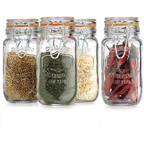 HC Elegant Home Airtight Glass Spice Jar Hermetic Seal Bail & Trigger/Jar with Lid 6 Ounce Each Use As Spice Canister Set of 4x 6 Ounce Each