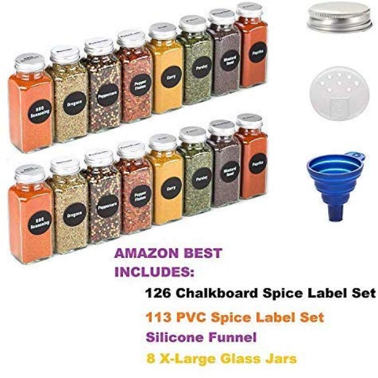 Talented Kitchen 24 Glass 6 oz Spice Jars with Lids and Labels