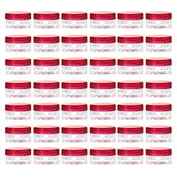 LONGWAY 0.1 Oz (3g) Muticolor Small Plastic Jars with Lids | Mini Empty Lotion Containers - for Travel Cream Samples, Lip Balm & BPA Free (Pack of 42, Red)