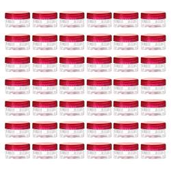 LONGWAY 0.1 Oz (3g) Muticolor Small Plastic Jars with Lids | Mini Empty Lotion Containers - for Travel Cream Samples, Lip Balm & BPA Free (Pack of 42, Red)