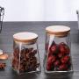 UPKOCH Square Glass Jar Food Sealed Storage Container Grain Canister for Loose Tea Coffee Bean (950ml)