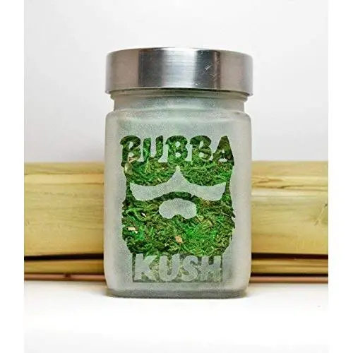 Dunkelglass-Edelhändlerdose mit Bubba Kush und Bart-Design, luftdicht, Geruchsresistente Kräuternutzung, 30 cm x 12 cm. Cannabis-Weihnachtsgeschenk für Kif-Enthusiasten.