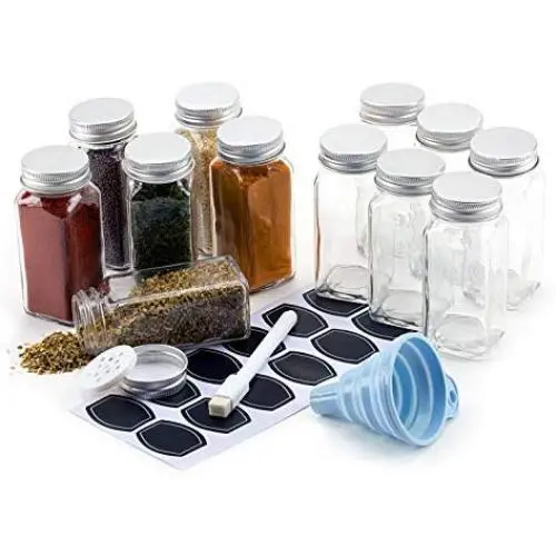 Ensemble de 12 – Pots à Épices en Verre Carré avec Bouchons Shaker, Étiquettes Épissées et Stylo, Passe-Plonger et Bouchons Métalliques Argentés Étanches, Capacité de 120 ml, par Premium Vials (12) Ensemble de 12 – Pots à Épices en Verre Carré avec Bouchons Shaker, Étiquettes Épissées et Stylo, Passe-Plonger et Bouchons Métalliques Argentés Étanches, Capacité de 120 ml, par Premium Vials (12)