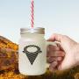 Maroon Multicolor Cone Ice Image Frosted Glass Mason Jar With Straw
