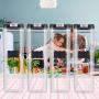 ME.FAN Airtight Food Storage Containers [4-Piece Set] Durable Seal Pot- Cereal Storage Containers - 24 Chalkboard Label - Kitchen Cabinet Organization - BPA Free - Clear Plastic with Black Lid