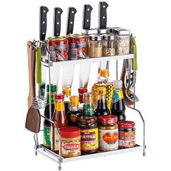 Spice Rack Stainless Steel 2 Tier Spice Rack Jar Holder Free Standing Kitchen Countertop Storage Rack And Organiser Shelf For Spice Jar Kitchen Shelf Holder (Color : B, Size : 34X20X41CM)