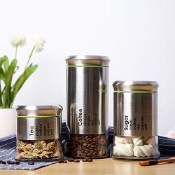 Cwg Set of 3 Stainless Steel Glass Storage Jars - Multipurpose Food Storage Canisters for Coffee Sugar Miscellaneous grains Snack Tea Candy