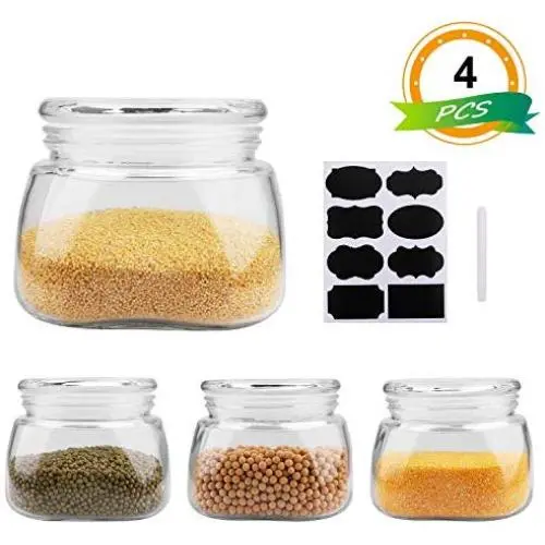 Half Gallon Glass Storage Jar (1.2 Quart) - Wide Mouth,Glass Lid, USDA Approved BPA-Free Dishwasher Safe Canning Jar for Fermenting, Sun Tea, Kombucha, Dry Food Storage, Clear(Pack of 4)