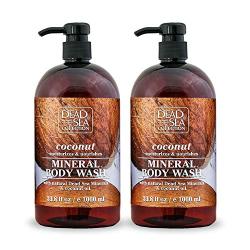 Dead Sea Collection Mineral Body Wash with Coconut Oil Moisturizes and Nourishes Set of 2 (33.8 fl.oz each) total of 67.6 fl.oz