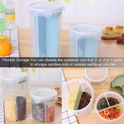 Rice Beans Storage Jar With Seal Cover 4 Lattices Plastic Kitchen Storage Box Refrigerator Food Preservation Container,800Ml Blue