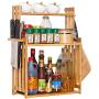 Spice Rack 2-Tier Standing Spice Rack Kitchen Bathroom Countertop Storage Organizer, Bamboo Spice Bottle Jars Rack Holder With Adjustable Shelf Kitchen Counter Rack Organizer